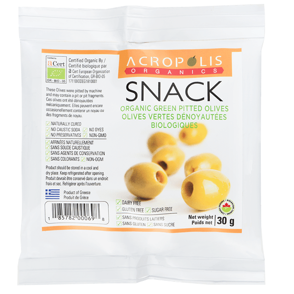 Acropolis Organics Snack Green Pitted Olives - 30g