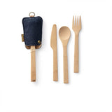 Bambu Travel Utensil Set With Hemp Denim Pouch