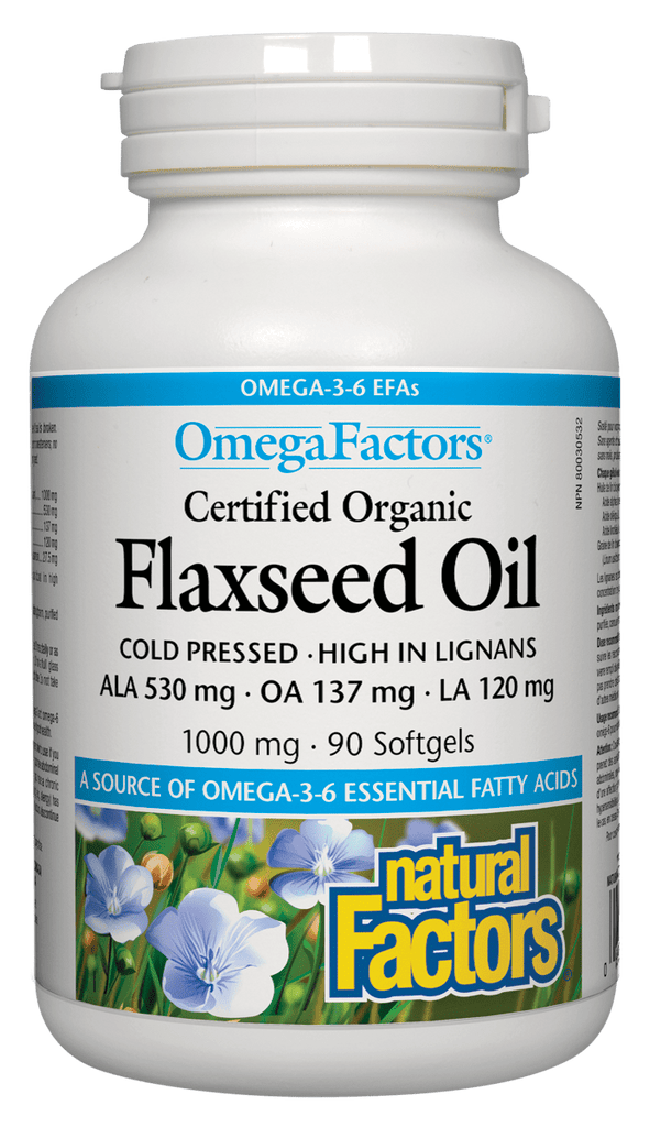 Natural Factors Certified Organic Flaxseed Oil 1000mg - 90 Softgels