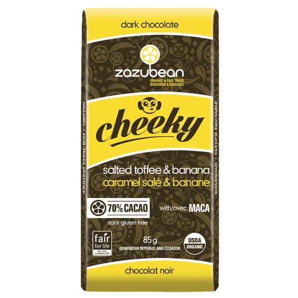 Zazubean Cheeky Banana & Salted Toffee - Dark Chocolate Bar