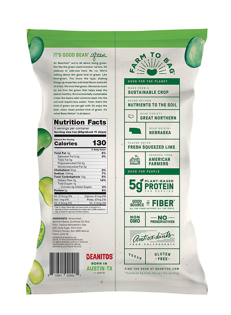 Beanitos Hint of Lime Bean Chips With Sea Salt - 142g