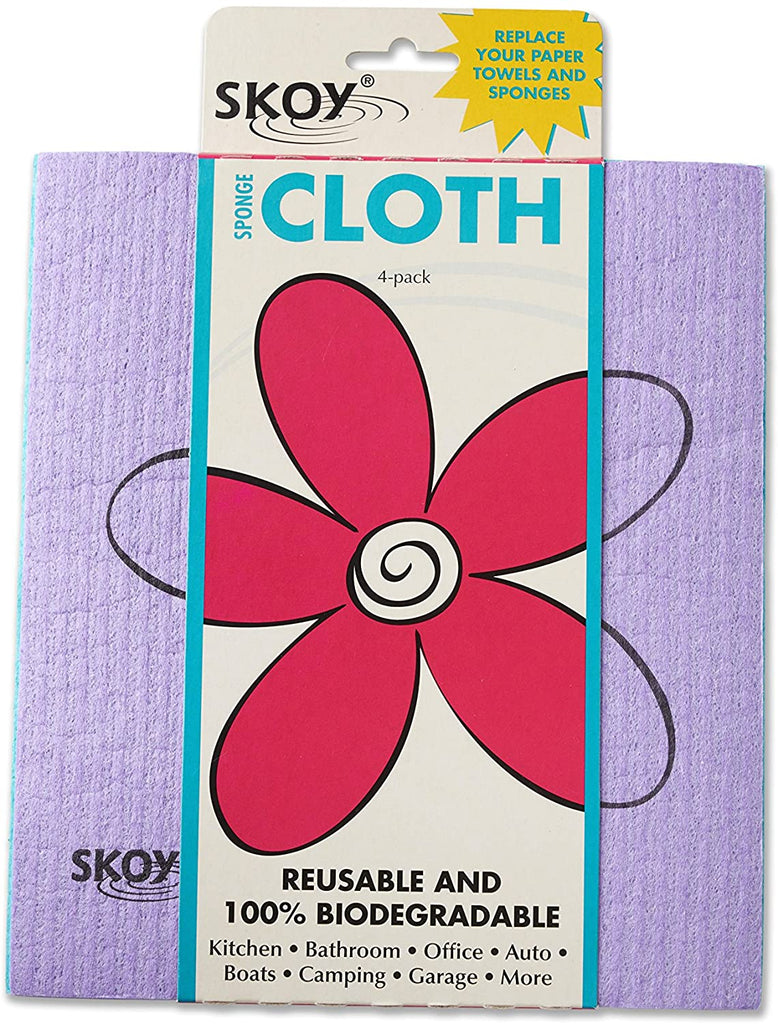 SKOY Reusable & 100% Biodegradable Sponge Cloth - 4 Pack