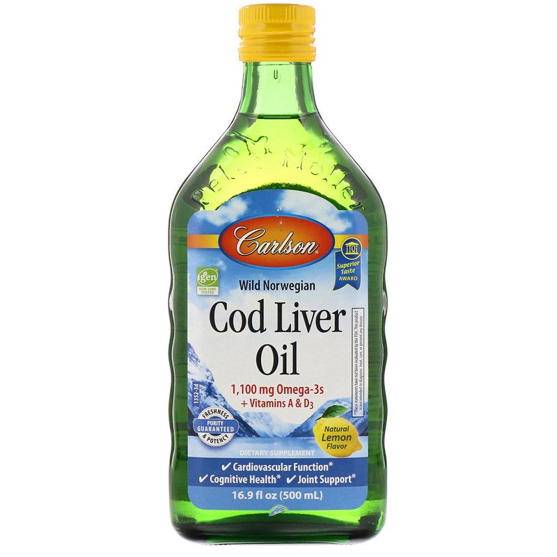 Carlson Labs Wild Norwegian Cod Liver Oil Natural Lemon Flavor - 500 ml