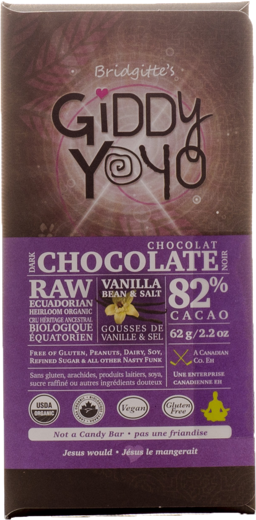 Giddy Yoyo Vanilla Salt 82% Dark Chocolate Bar - 62g