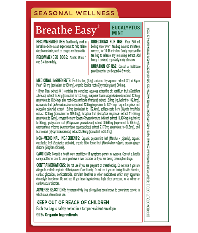 Traditional Medicinals Breathe Easy Eucalyptus Mint Tea -16 Bags