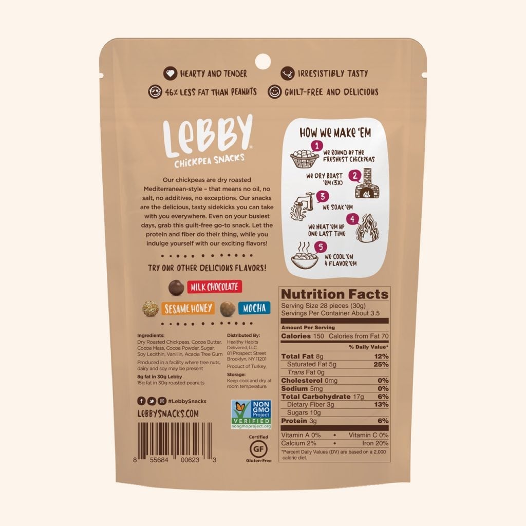 Lebby Snacks Dry Roasted Chickpeas Dark Chocolate - 99g