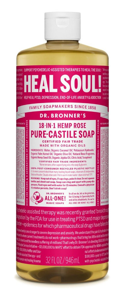 Dr. Bronner's Rose Pure-Castile Liquid Soap - 946ml